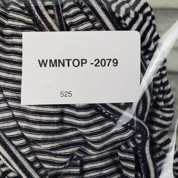 Maurices Black White Striped High Neck Sleeveless Tunic Top Size M Smocked Stret - Picture 8 of 8